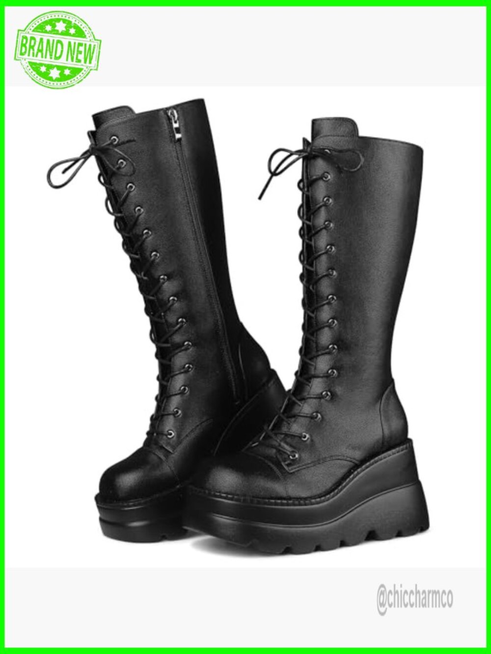 Mid Calf Wedge Platform Combat Boots Chunky Heel Punk Zip - Picture 6 of 7
